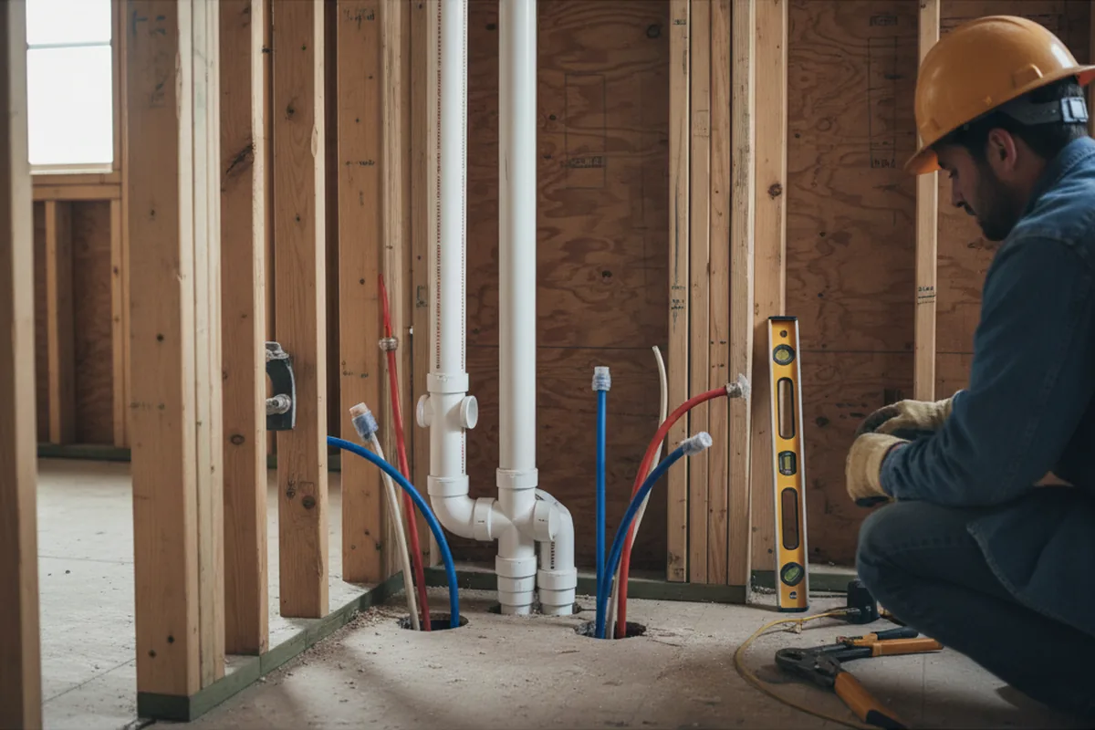 Drain and supply rough-in during Sump Pump Repair in Raymond